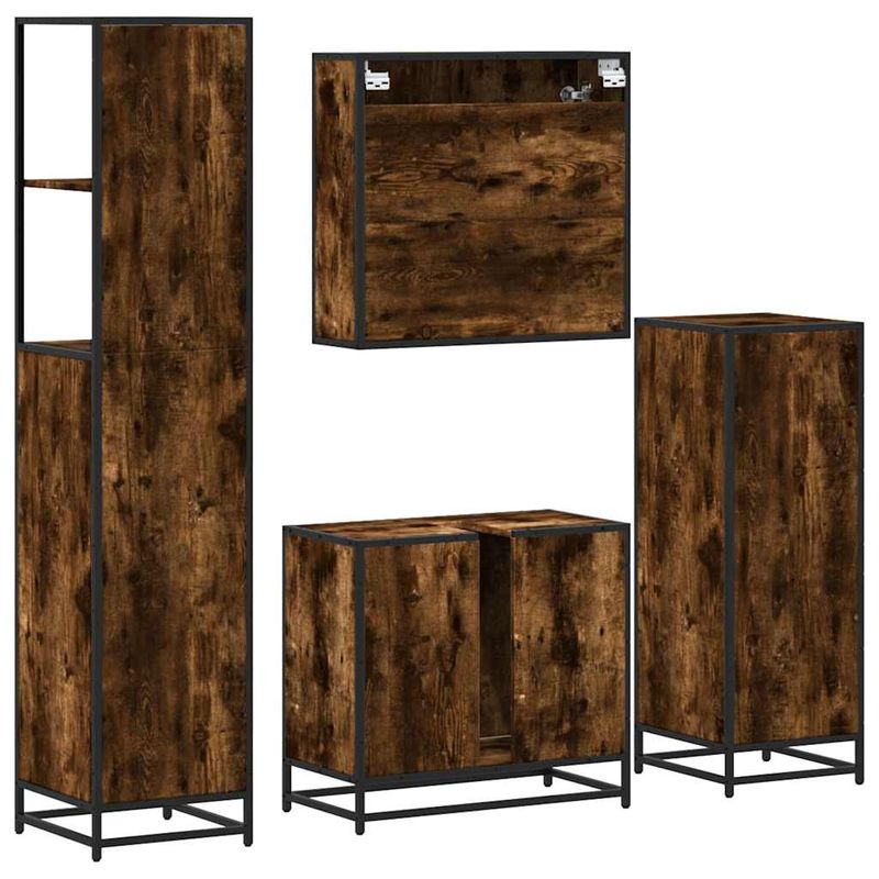 Casa si Gradina - Mobilier - Seturi de mobilier - Seturi baie - Set de mobilier de baie 4 piese Lemn prelucrat de stejar afumat - Infinity.ro