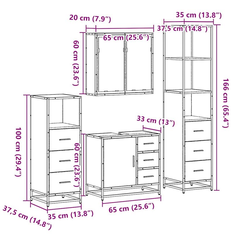 Casa si Gradina - Mobilier - Seturi de mobilier - Seturi baie - Set de mobilier de baie 4 piese Lemn prelucrat de stejar afumat - Infinity.ro