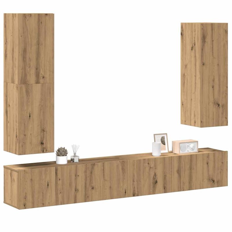 Casa si Gradina - Mobilier - Seturi de mobilier - Seturi living - Set dulap TV 4 piese montat pe perete Stejar artizanal - Infinity.ro
