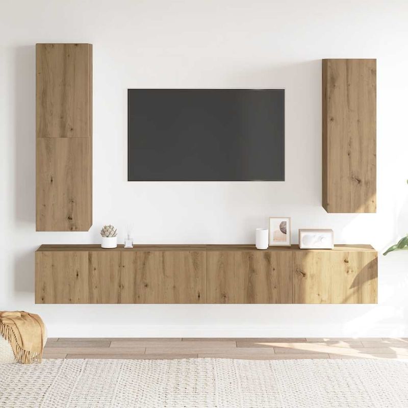 Casa si Gradina - Mobilier - Seturi de mobilier - Seturi living - Set dulap TV 4 piese montat pe perete Stejar artizanal - Infinity.ro