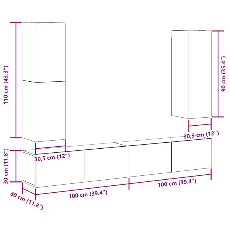 Casa si Gradina - Mobilier - Seturi de mobilier - Seturi living - Set dulap TV 4 piese montat pe perete Stejar artizanal - Infinity.ro
