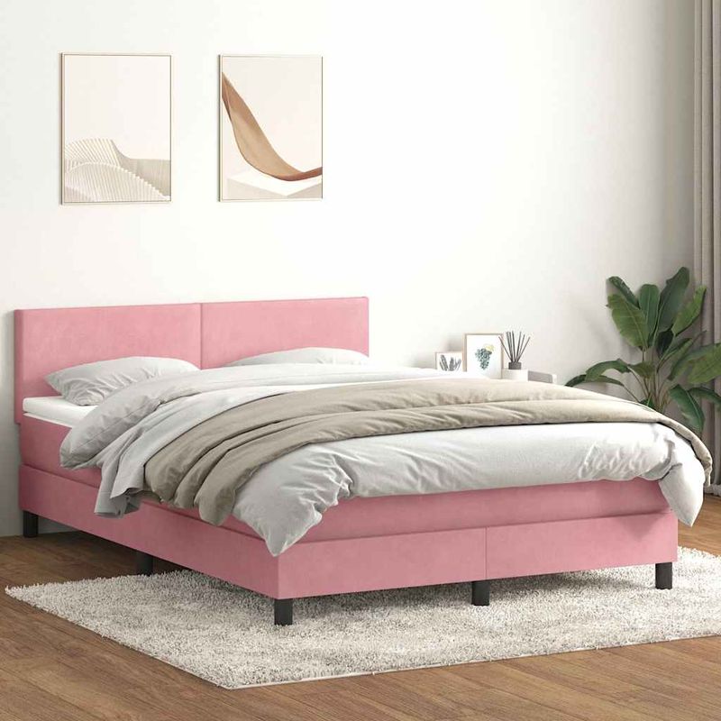 Casa si Gradina - Mobilier - Paturi si accesorii - Paturi - Pat box spring cu saltea, roz, 140x220 cm, catifea - Infinity.ro