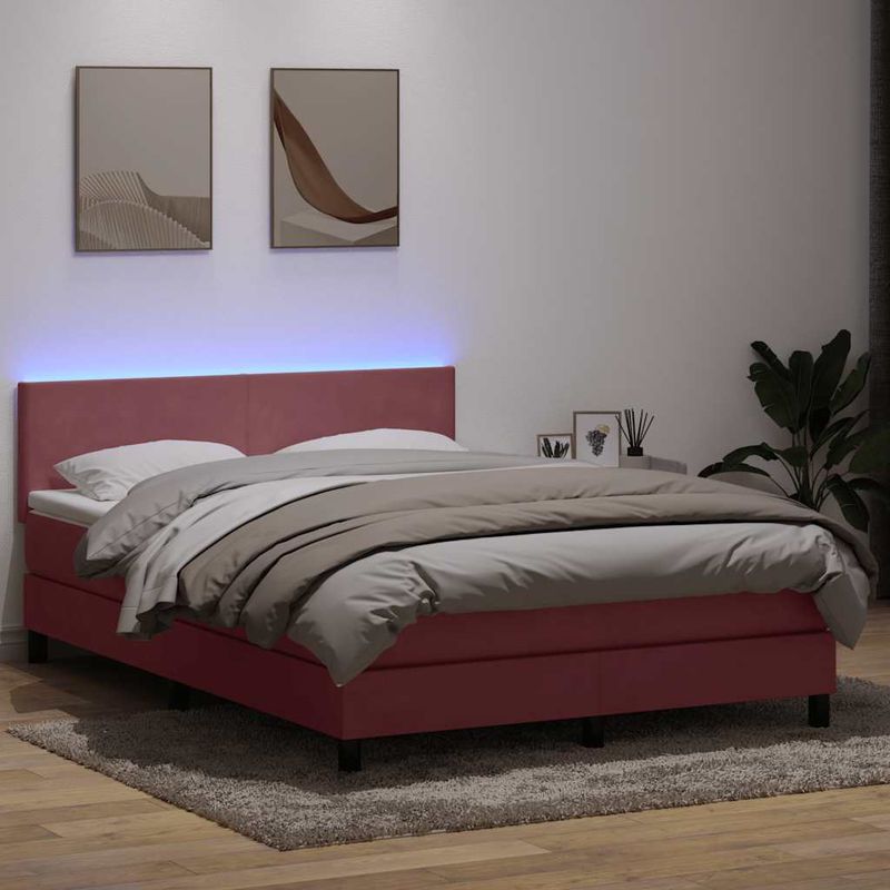 Casa si Gradina - Mobilier - Paturi si accesorii - Paturi - Pat box spring cu saltea, roz, 140x220 cm, catifea - Infinity.ro