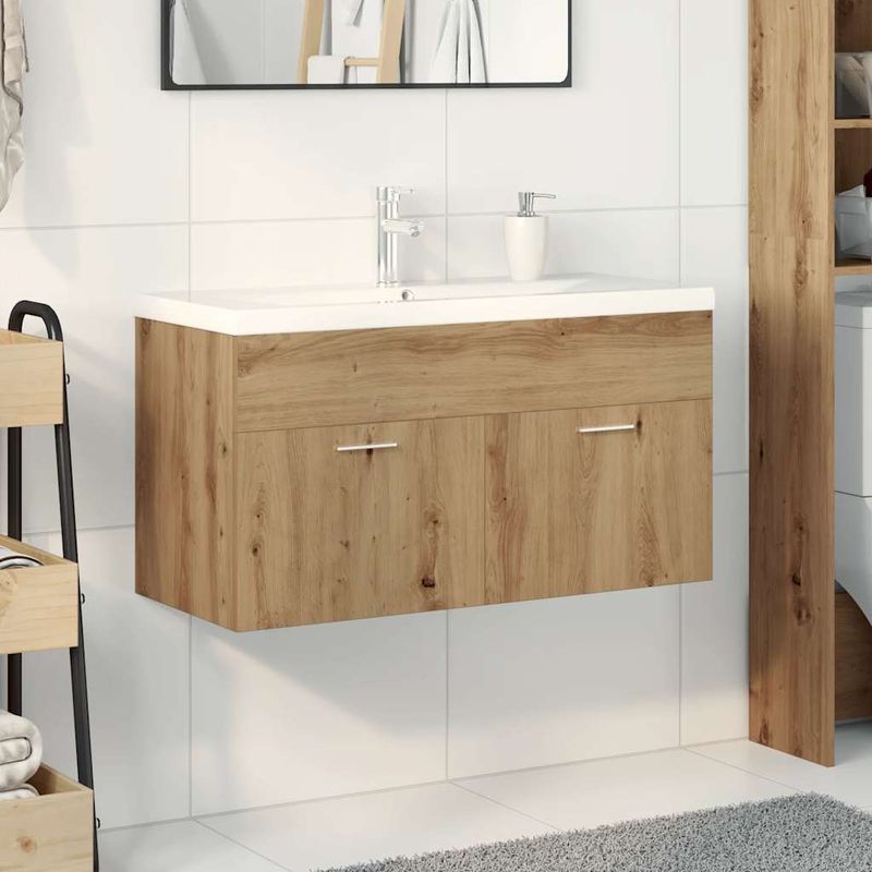 Casa si Gradina - Mobilier - Mobilier baie - Comode baie - Dulap pentru chiuveta cu chiuveta incorporata Artisan Stejar - Infinity.ro