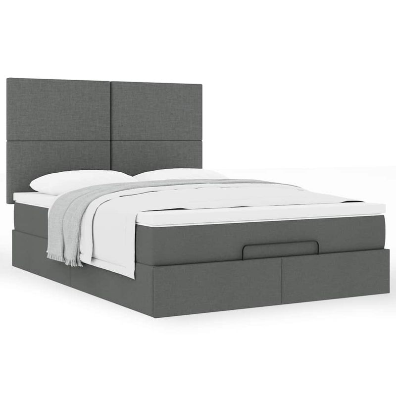 Casa si Gradina - Mobilier - Paturi si accesorii - Paturi - Cadru pat otoman cu saltea tesatura gri inchis 140x190cm - Infinity.ro