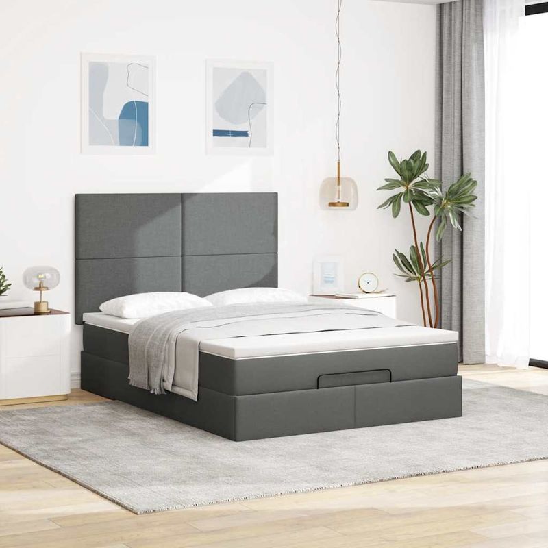 Casa si Gradina - Mobilier - Paturi si accesorii - Paturi - Cadru pat otoman cu saltea tesatura gri inchis 140x190cm - Infinity.ro