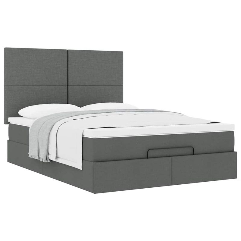 Casa si Gradina - Mobilier - Paturi si accesorii - Paturi - Cadru pat otoman cu saltea tesatura gri inchis 140x190cm - Infinity.ro