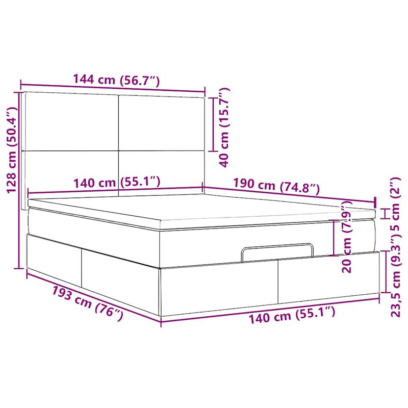 Casa si Gradina - Mobilier - Paturi si accesorii - Paturi - Cadru pat otoman cu saltea tesatura gri inchis 140x190cm - Infinity.ro