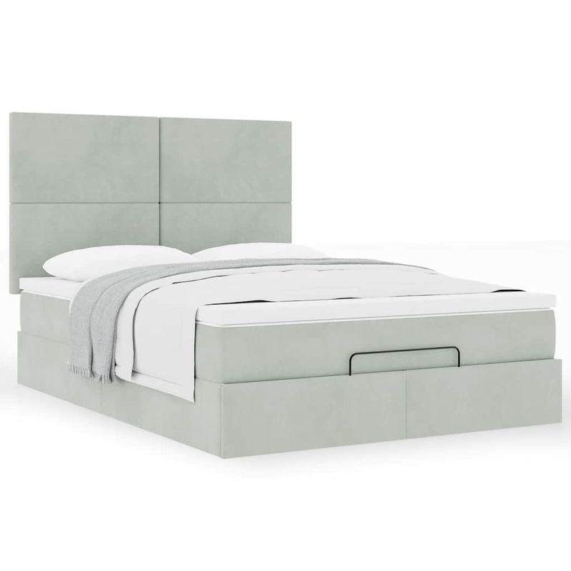 Casa si Gradina - Mobilier - Paturi si accesorii - Paturi - Cadru de pat otoman cu saltele Gri deschis 140x190cm catifea - Infinity.ro