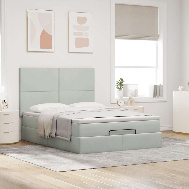 Casa si Gradina - Mobilier - Paturi si accesorii - Paturi - Cadru de pat otoman cu saltele Gri deschis 140x190cm catifea - Infinity.ro