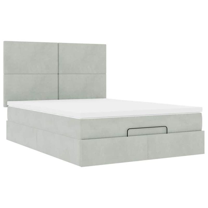 Casa si Gradina - Mobilier - Paturi si accesorii - Paturi - Cadru de pat otoman cu saltele Gri deschis 140x190cm catifea - Infinity.ro