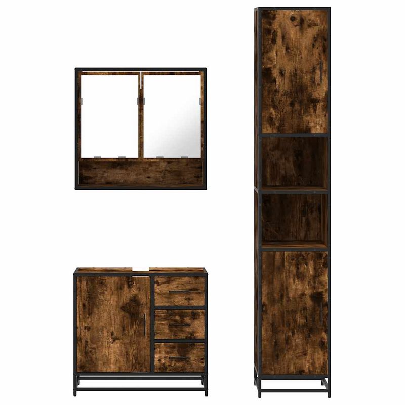 Casa si Gradina - Mobilier - Seturi de mobilier - Seturi baie - Set mobilier de baie, 3 piese, stejar fumuriu, lemn prelucrat - Infinity.ro