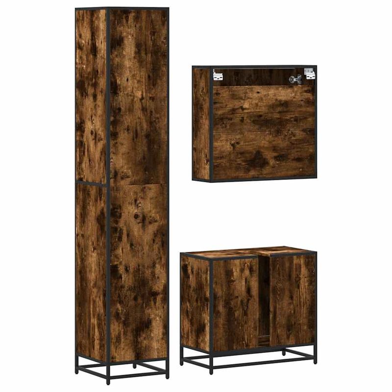 Casa si Gradina - Mobilier - Seturi de mobilier - Seturi baie - Set mobilier de baie, 3 piese, stejar fumuriu, lemn prelucrat - Infinity.ro