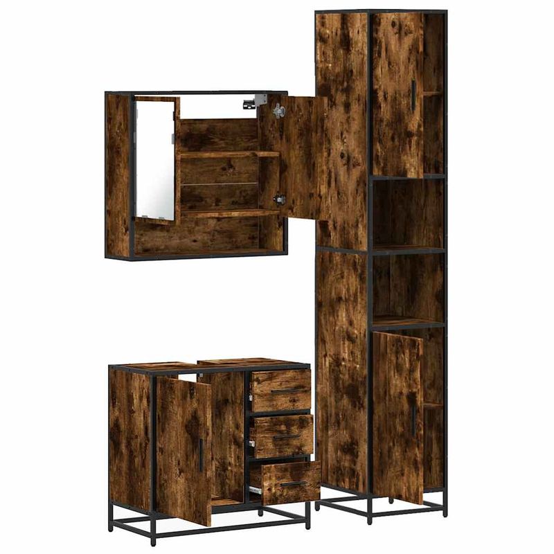 Casa si Gradina - Mobilier - Seturi de mobilier - Seturi baie - Set mobilier de baie, 3 piese, stejar fumuriu, lemn prelucrat - Infinity.ro