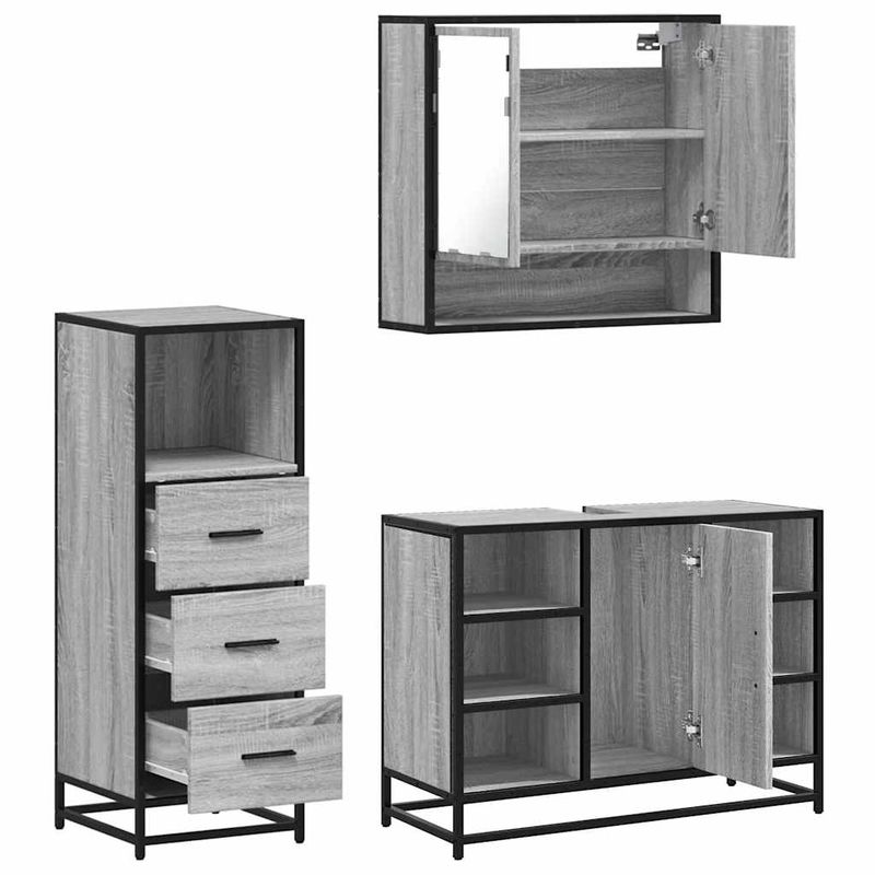 Casa si Gradina - Mobilier - Seturi de mobilier - Seturi baie - Set mobilier de baie, 3 piese, gri sonoma, lemn prelucrat - Infinity.ro