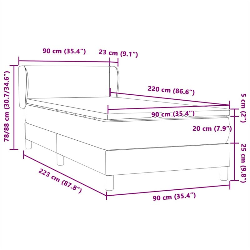 Casa si Gradina - Mobilier - Paturi si accesorii - Paturi - Pat box spring cu saltea, gri inchis, 90x220 cm, catifea - Infinity.ro