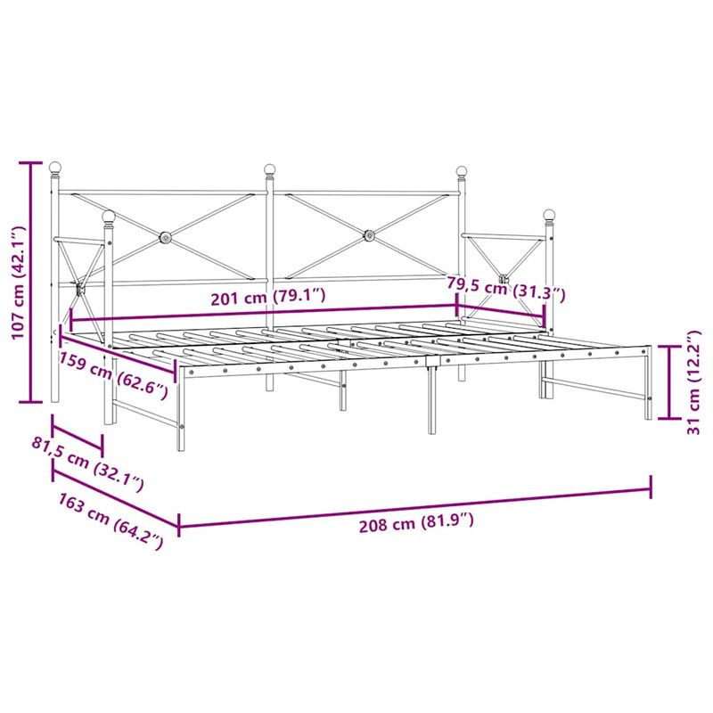 Casa si Gradina - Mobilier - Paturi si accesorii - Paturi - Pat de zi cu caut fara saltea Negru 80x200 cm Otel - Infinity.ro
