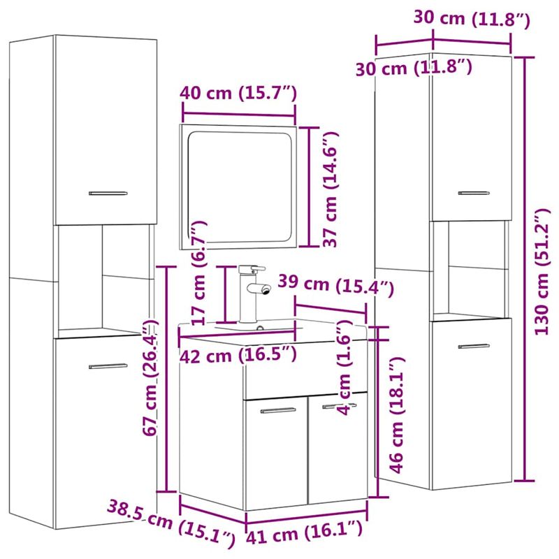 Casa si Gradina - Mobilier - Seturi de mobilier - Seturi baie - Set mobilier de baie, 5 piese, gri beton, lemn prelucrat - Infinity.ro