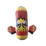 Sport si Outdoor - Sporturi de contact - Saci de box si accesorii - Kit cu Sac de box si manusi, pentru copii 3 ani+, Power Box, 45cm Inaltime, 19cm Diametru, Rosu/Galben/Negru - Infinity.ro