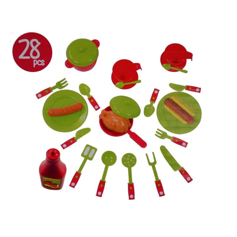 Jucarii, Copii si Bebe - Jucarii si jocuri - Jucarii de rol - Bucatarii copii - Bucatarie pentru copii Mochtoys, cu 28 piese, rosu - Infinity.ro