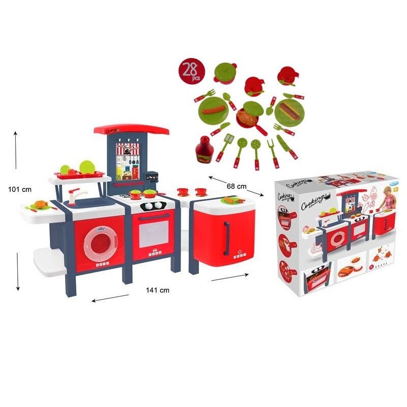 Jucarii, Copii si Bebe - Jucarii si jocuri - Jucarii de rol - Bucatarii copii - Bucatarie pentru copii Mochtoys, cu 28 piese, rosu - Infinity.ro
