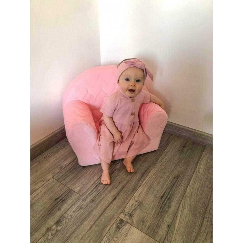 Casa si Gradina - Mobilier - Mobilier copii - Mobilier camera copiilor - Fotoliu din burete pentru copii, cu husa din catifea si cu buzunar lateral, New Baby, roz - Infinity.ro