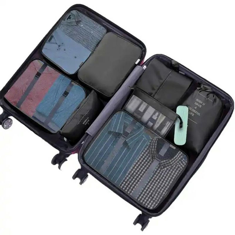 Sport si Outdoor - Articole de voiaj - Accesorii articole de voiaj - Set 8 organizatoare de calatorie, cu fermoar, marimi diferite, negru - Infinity.ro