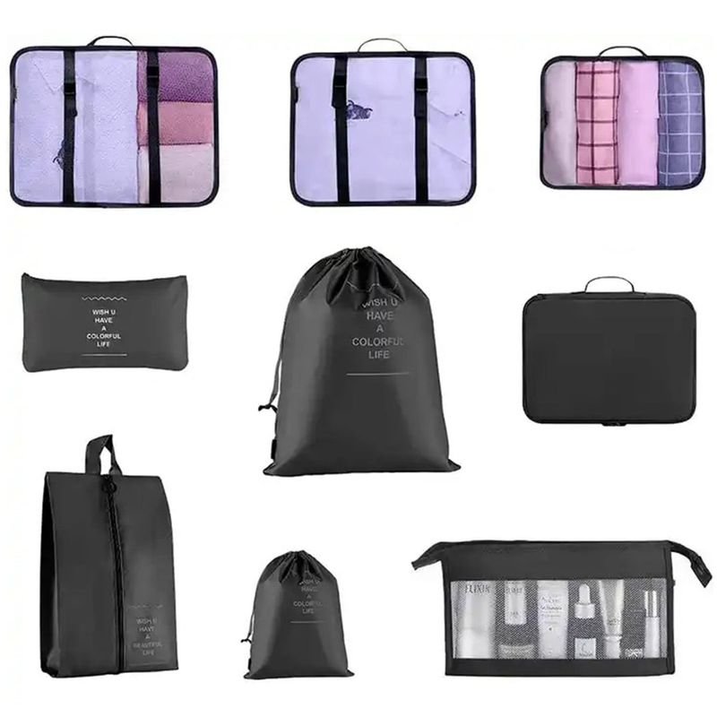 Sport si Outdoor - Articole de voiaj - Accesorii articole de voiaj - Set 8 organizatoare de calatorie, cu fermoar, marimi diferite, negru - Infinity.ro