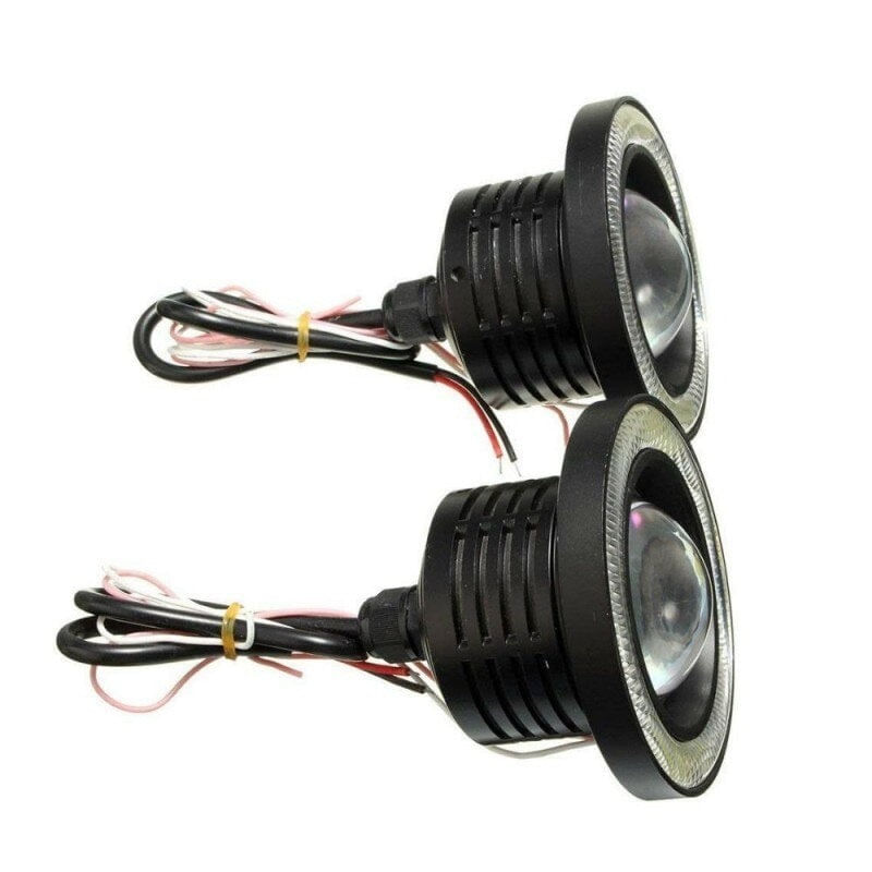 Auto si Moto - Piese auto si accesorii - Caroserie - Faruri, stopuri si proiectoare - Set 2 proiectoare LED cu lupa si Angel Eyes, diametru 64mm, 6500K, 3200LM - Infinity.ro
