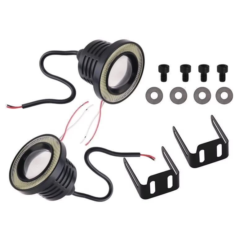 Auto si Moto - Piese auto si accesorii - Caroserie - Faruri, stopuri si proiectoare - Set 2 proiectoare LED cu lupa si Angel Eyes, diametru 64mm, 6500K, 3200LM - Infinity.ro