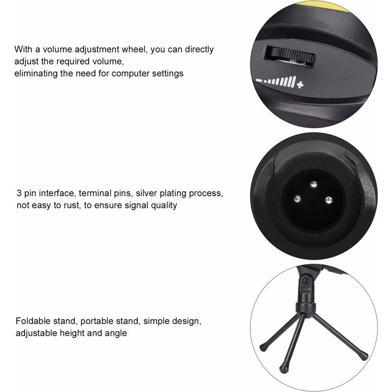 TV, Audio-Video si Foto - Audio profesionale - Microfoane profesionale - Microfon cu condensator de inregistrare, cu trepied, Negru, Negru - Infinity.ro