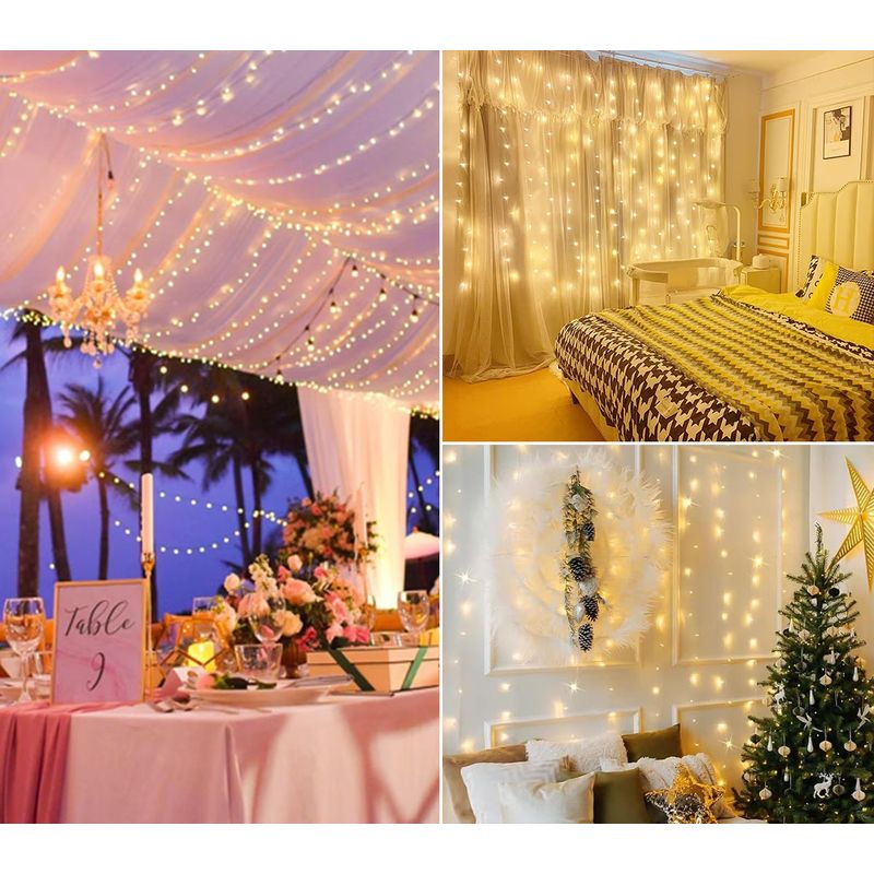 Casa si Gradina - Corpuri si surse de iluminat - Iluminat exterior - Instalatii luminoase exterior - Instalatie Tip Perdea, Cablu Negru, 480 LED-uri, IP65, 6*3m, Lumina Alba Calda/Rece, Albastra, Multicolora - Alb Cald - Infinity.ro