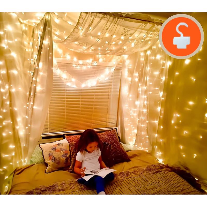 Casa si Gradina - Corpuri si surse de iluminat - Iluminat exterior - Instalatii luminoase exterior - Instalatie Tip Perdea, Cablu Negru, 480 LED-uri, IP65, 6 x 2m, Lumina Alba Calda/Rece, - Infinity.ro