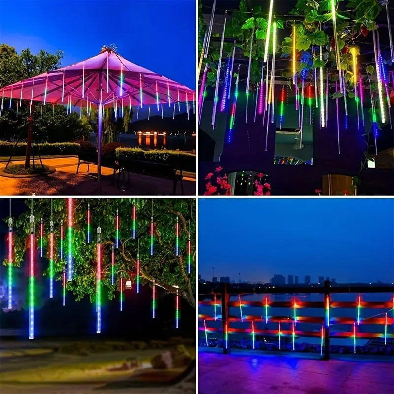 Casa si Gradina - Corpuri si surse de iluminat - Iluminat exterior - Instalatii luminoase exterior - Set cu 3 Instalatii Luminoase Craciun cu 8 Meteori, 4m Lungime Instalatie, 30 cm Lungime Meteor - Infinity.ro