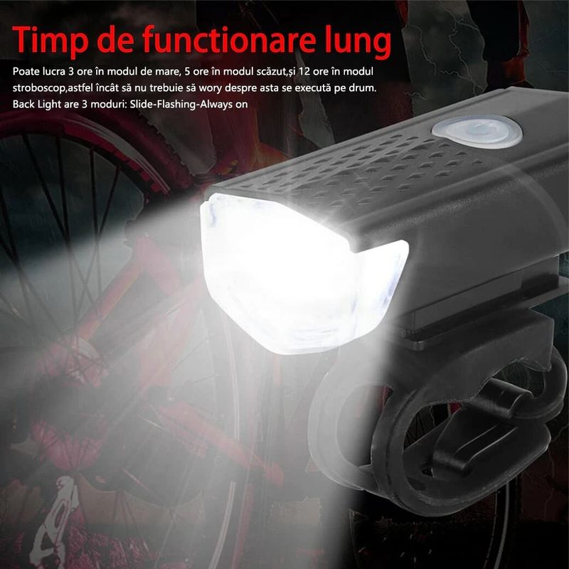 Sport si Outdoor - Ciclism - Accesorii pentru biciclete - Lumini biciclete - Set Lumini Bicicleta, Far si Stop LED, Acumulator Reincarcabil USB - Infinity.ro