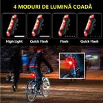 Sport si Outdoor - Ciclism - Accesorii pentru biciclete - Lumini biciclete - Set Lumini Bicicleta, Far si Stop LED, Acumulator Reincarcabil USB - Infinity.ro
