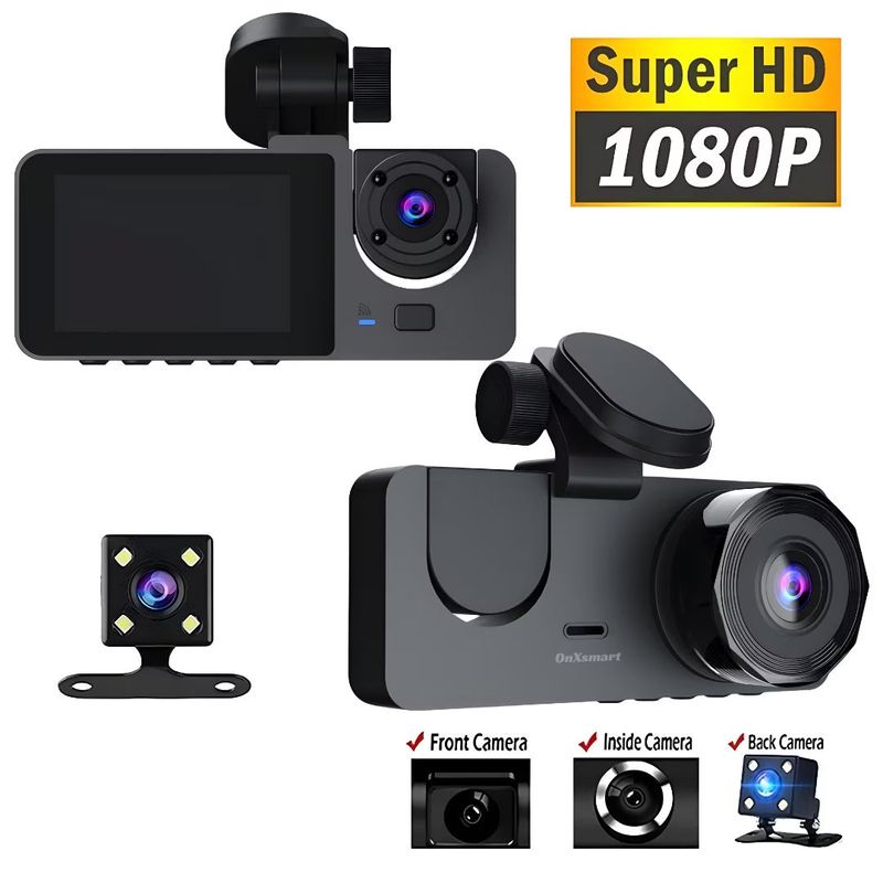 Auto si Moto - Electronice auto - Camere auto si DVR - Camera auto DVR tripla, Full-HD, Ecran IPS 2.35", 170°, WDR, Senzor Miscare, G-senzor, Negru - Infinity.ro