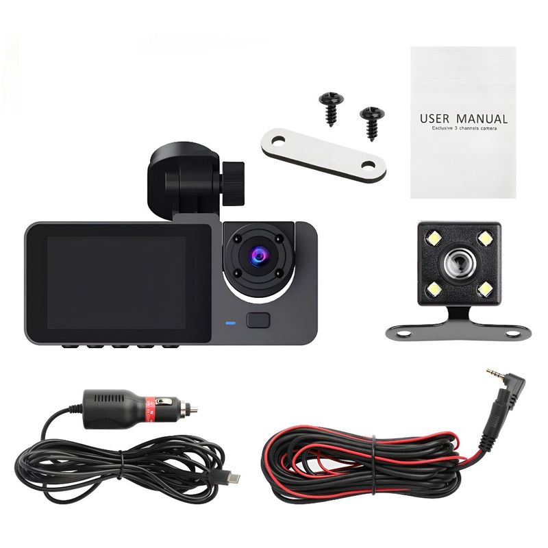 Auto si Moto - Electronice auto - Camere auto si DVR - Camera auto DVR tripla, Full-HD, Ecran IPS 2.35", 170°, WDR, Senzor Miscare, G-senzor, Negru - Infinity.ro