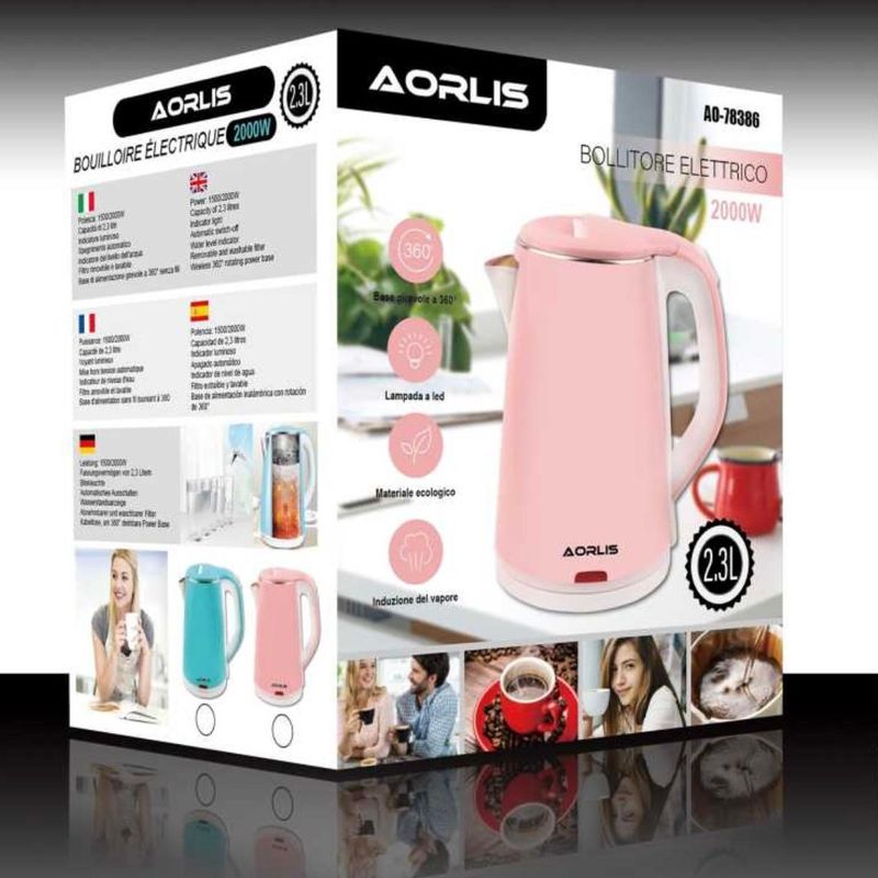 Electronice si Electrocasnice - Electrocasnice bucatarie - Preparare bauturi - Fierbatoare de apa - Fierbator electric cu putere de 2000W si capacitate de 2.3L, AO-78386, oprire automata, Pink - Infinity.ro