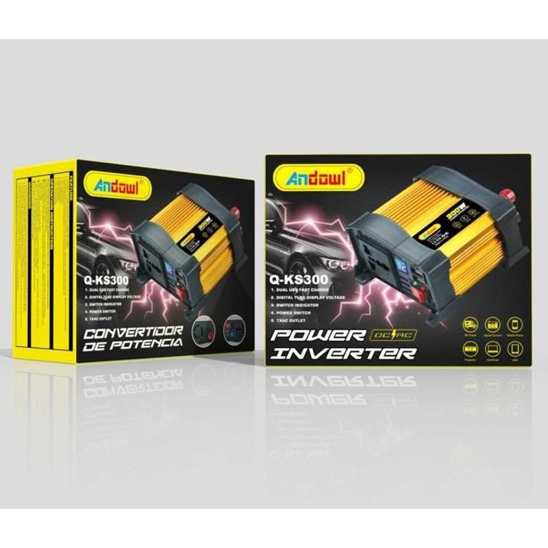 Auto si Moto - Reparatii si depanare - Invertoare auto - Invertor de tensiune auto Andowl KS300, 300W, 12V, 220V, 16 x 11 x 6.5cm, auriu - Infinity.ro