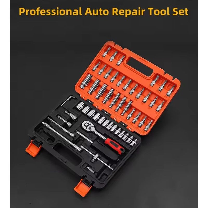 Casa si Gradina - Constructii - Scule de mana si unelte - Chei si truse chei - Trusa profesionala cu 53 de piese din otel carbon - crom vanadium, cu chei tubulare, clicket 1.4 inchi, portocaliu-negru - Infinity.ro