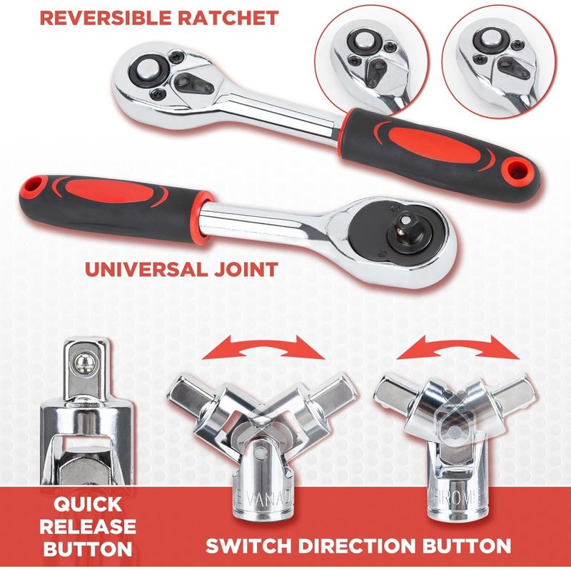 Casa si Gradina - Constructii - Scule de mana si unelte - Chei si truse chei - Trusa profesionala cu 53 de piese din otel carbon - crom vanadium, cu chei tubulare, clicket 1.4 inchi, portocaliu-negru - Infinity.ro
