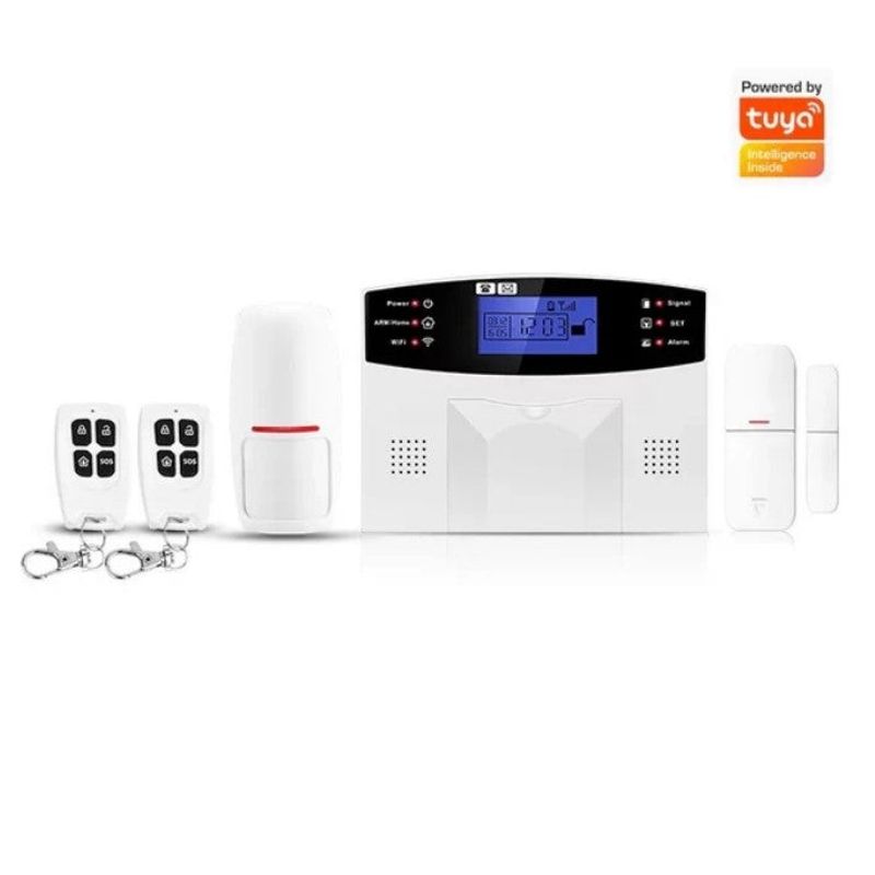 Casa si Gradina - Electrice - Smart Home - Alarme si accesorii - Sistem de alarma inteligent AQ5, cu ecran LCD, wireless, cu 2 senzori si 2 telecomenzi, alb - Infinity.ro