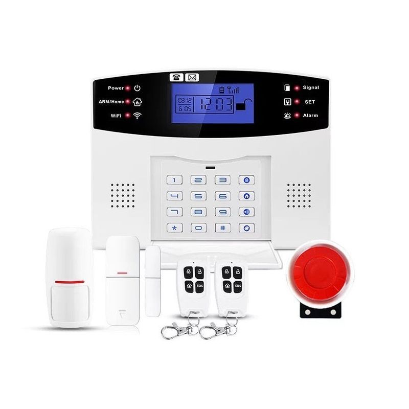 Casa si Gradina - Electrice - Smart Home - Alarme si accesorii - Sistem de alarma inteligent AQ5, cu ecran LCD, wireless, cu 2 senzori si 2 telecomenzi, alb - Infinity.ro