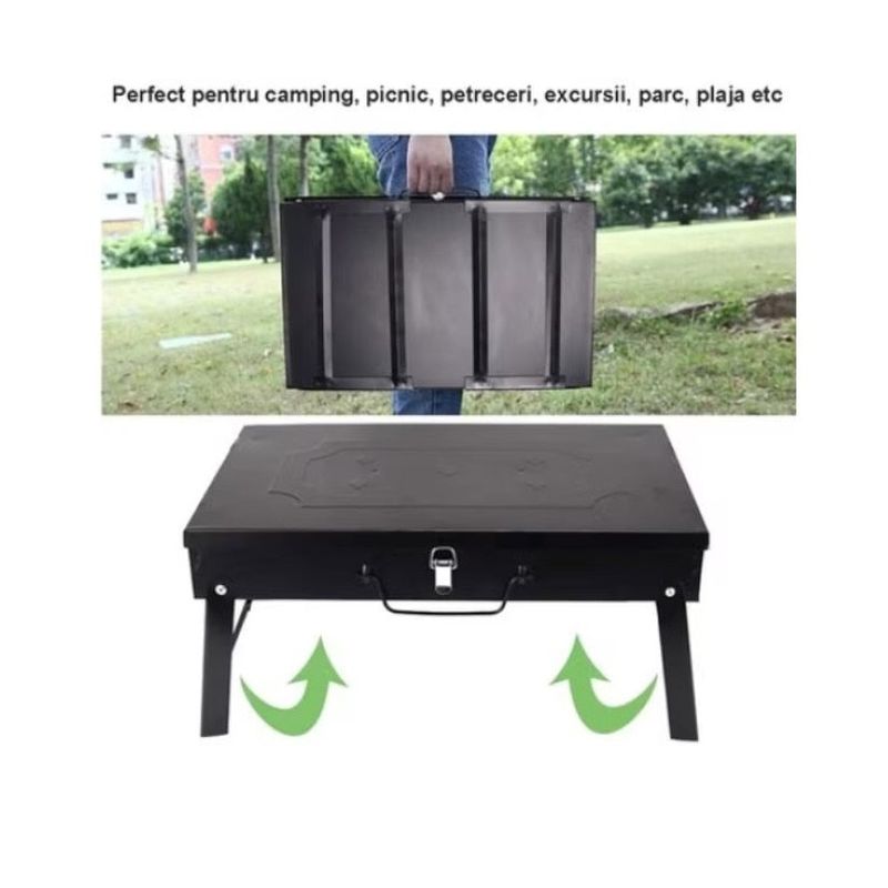 Casa si Gradina - Gradina si terasa - Gratare si accesorii - Gratare de gradina - Gratar portabil tip servieta, pentru gradina sau camping, cu accesorii incluse, negru - Infinity.ro