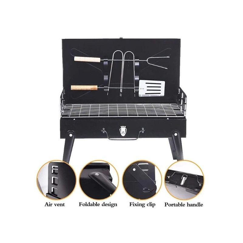 Casa si Gradina - Gradina si terasa - Gratare si accesorii - Gratare de gradina - Gratar portabil tip servieta, pentru gradina sau camping, cu accesorii incluse, negru - Infinity.ro
