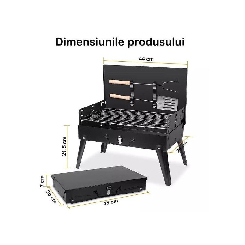 Casa si Gradina - Gradina si terasa - Gratare si accesorii - Gratare de gradina - Gratar portabil tip servieta, pentru gradina sau camping, cu accesorii incluse, negru - Infinity.ro