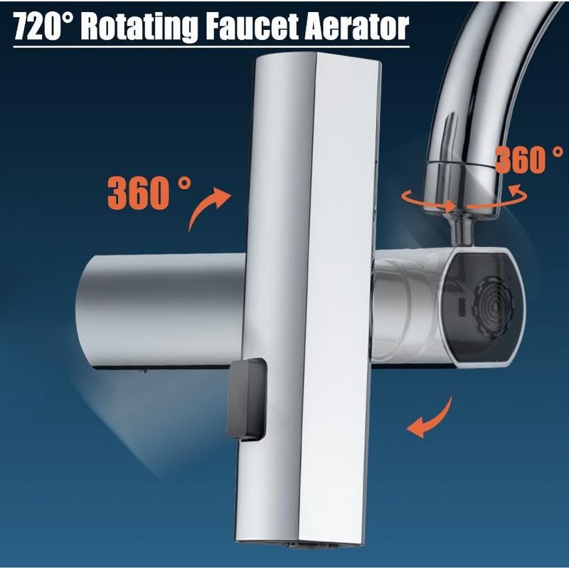 Casa si Gradina - Sanitare - Lavoar baie si accesorii - Accesorii baterii sanitare - Extensie robinet 3 in 1, 360°, 3 moduri de functionare, cupru, argintiu - Infinity.ro