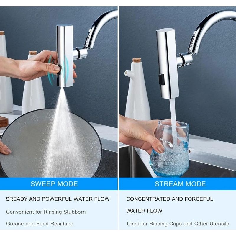 Casa si Gradina - Sanitare - Lavoar baie si accesorii - Accesorii baterii sanitare - Extensie robinet 3 in 1, 360°, 3 moduri de functionare, cupru, argintiu - Infinity.ro