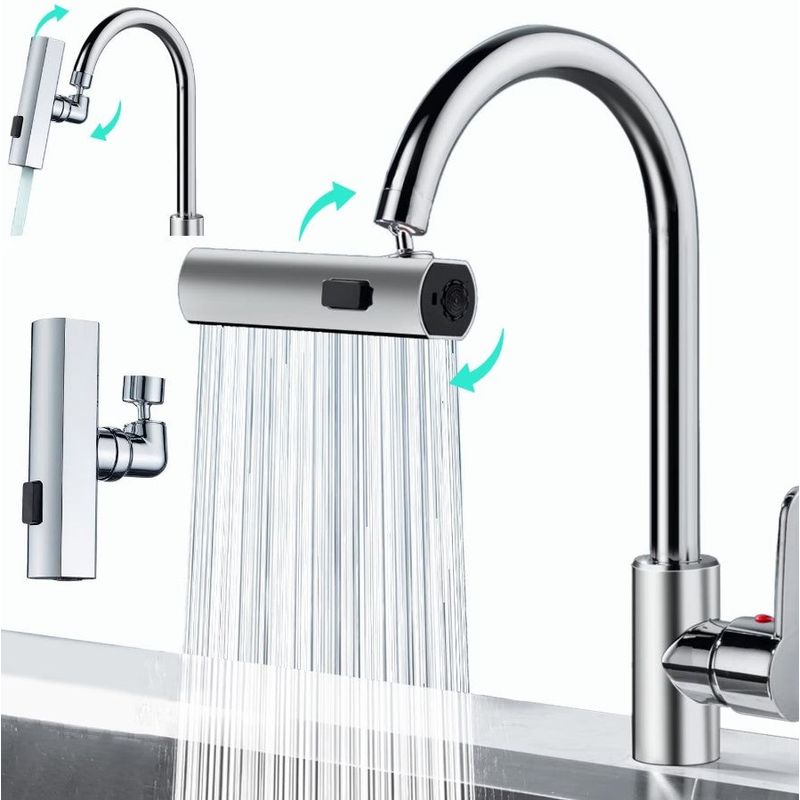 Casa si Gradina - Sanitare - Lavoar baie si accesorii - Accesorii baterii sanitare - Extensie robinet 3 in 1, 360°, 3 moduri de functionare, cupru, argintiu - Infinity.ro